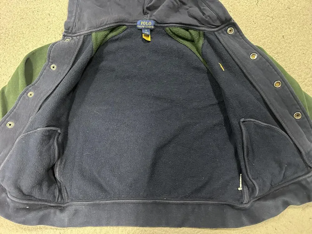 Polo Ralph Lauren Jacket Kids 7 Blue Green Fleece Hooded Varsity Snap Logo